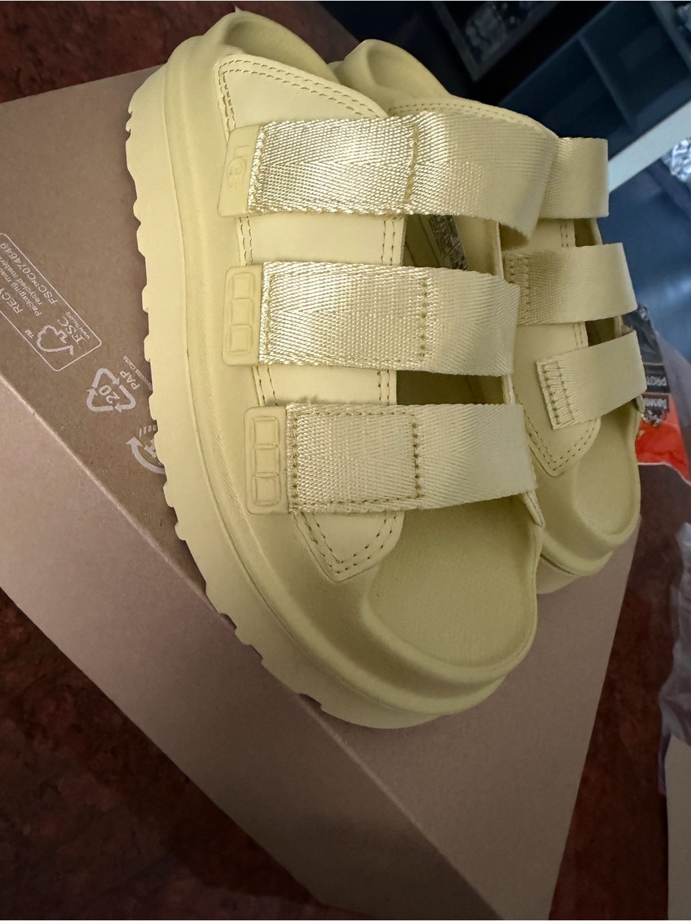 NWOT UGG GoldenGlow Slide Sandals Women Yellow Platform  Adjustable Straps